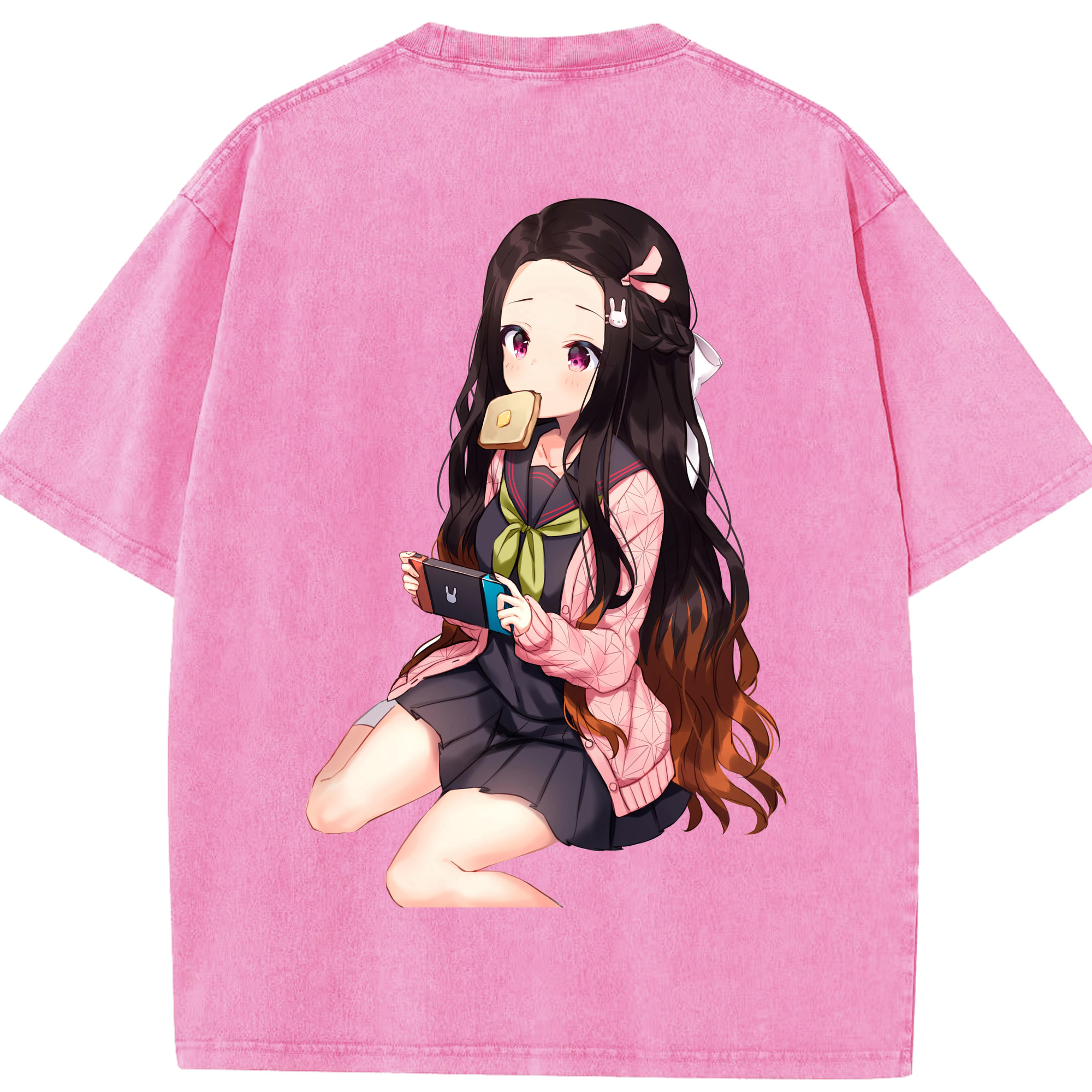 （画像用） 鬼滅の刃（きめつのやいば）竈門 禰󠄀豆子／かまど ねずこ Kamado Nezuko 綿100% ヴィンテージ風 半袖Tシャツ（背面プリント）